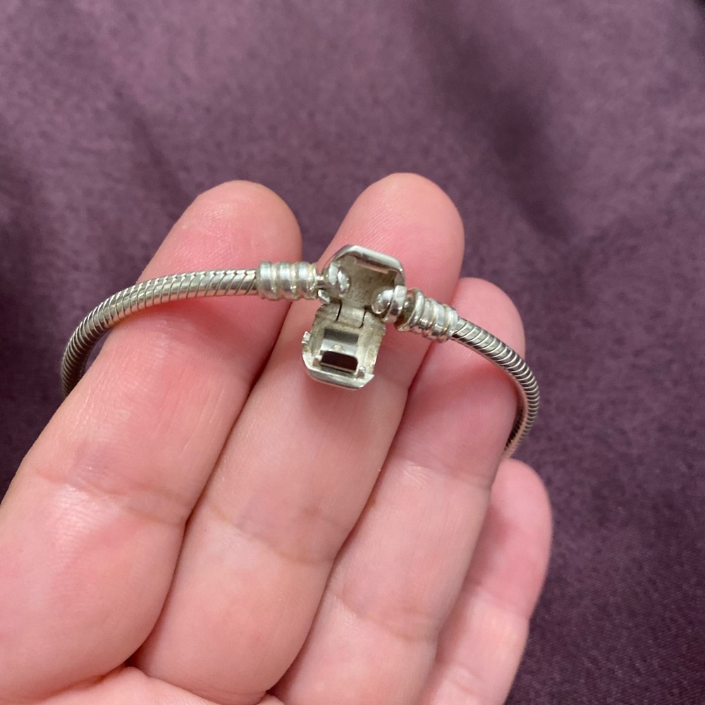 Pandora Silver Charm Bracelet with Heart and Rose - Picture 7 of 9